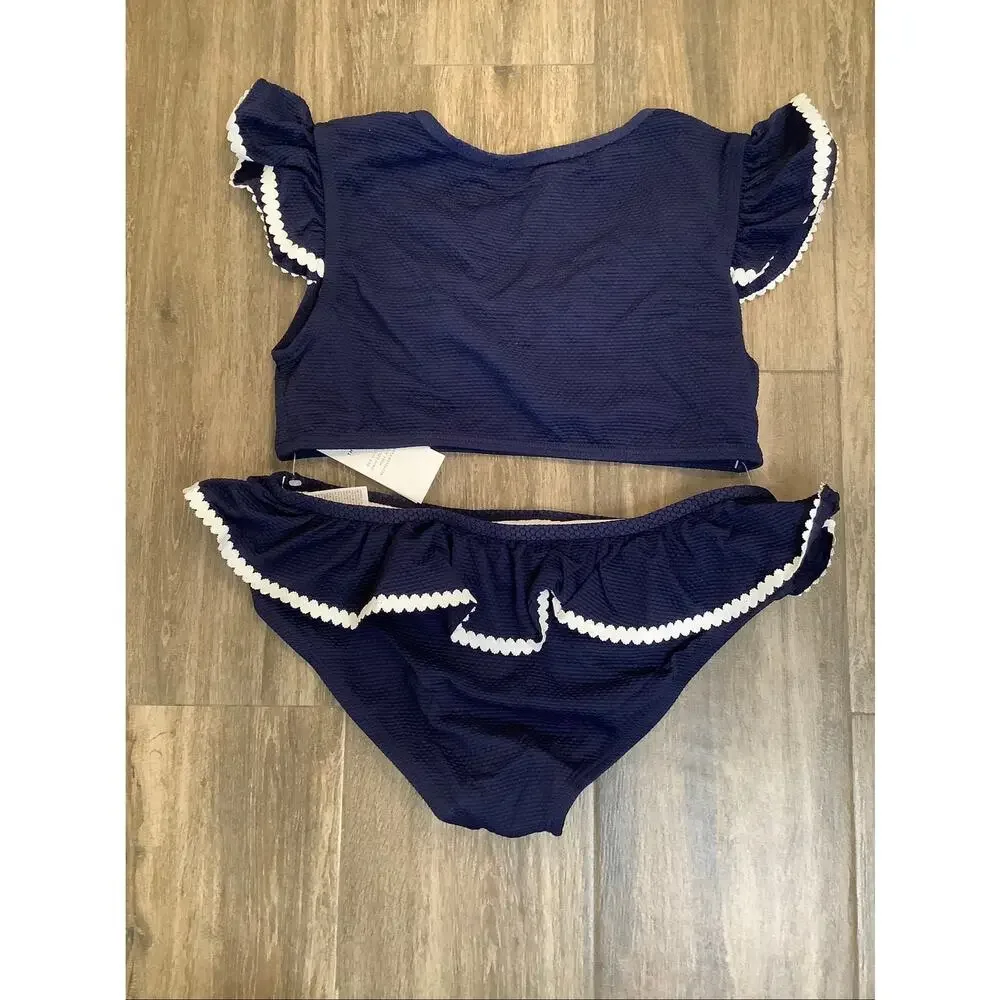 Janie & Jack Girl's 10 Recycled Texture Ruffle Merchant Marine Swim Set B13-10